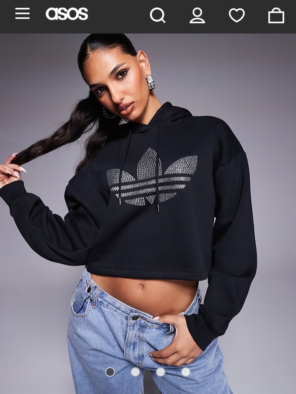 ADIDAS ORIGINALS WOMENS OVERSIZED CROPPED DIAMANTE TREFOIL HOODIE